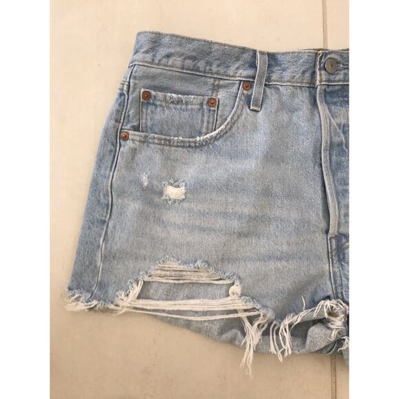 Levi's 501 Denim Jean Shorts High Waist Distressed Cut Off - Picture 2 of 8